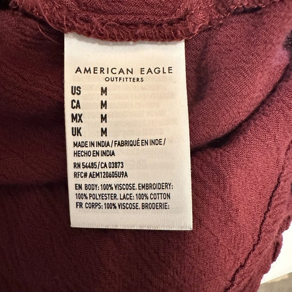 AMERICAN EAGLE Burgundy Peasant Blouse M Boho Top Cottagecore Festival Casual - Picture 9 of 11